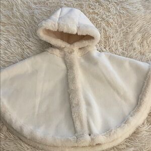 First Impressions White and Cream Fur Hooded Cape